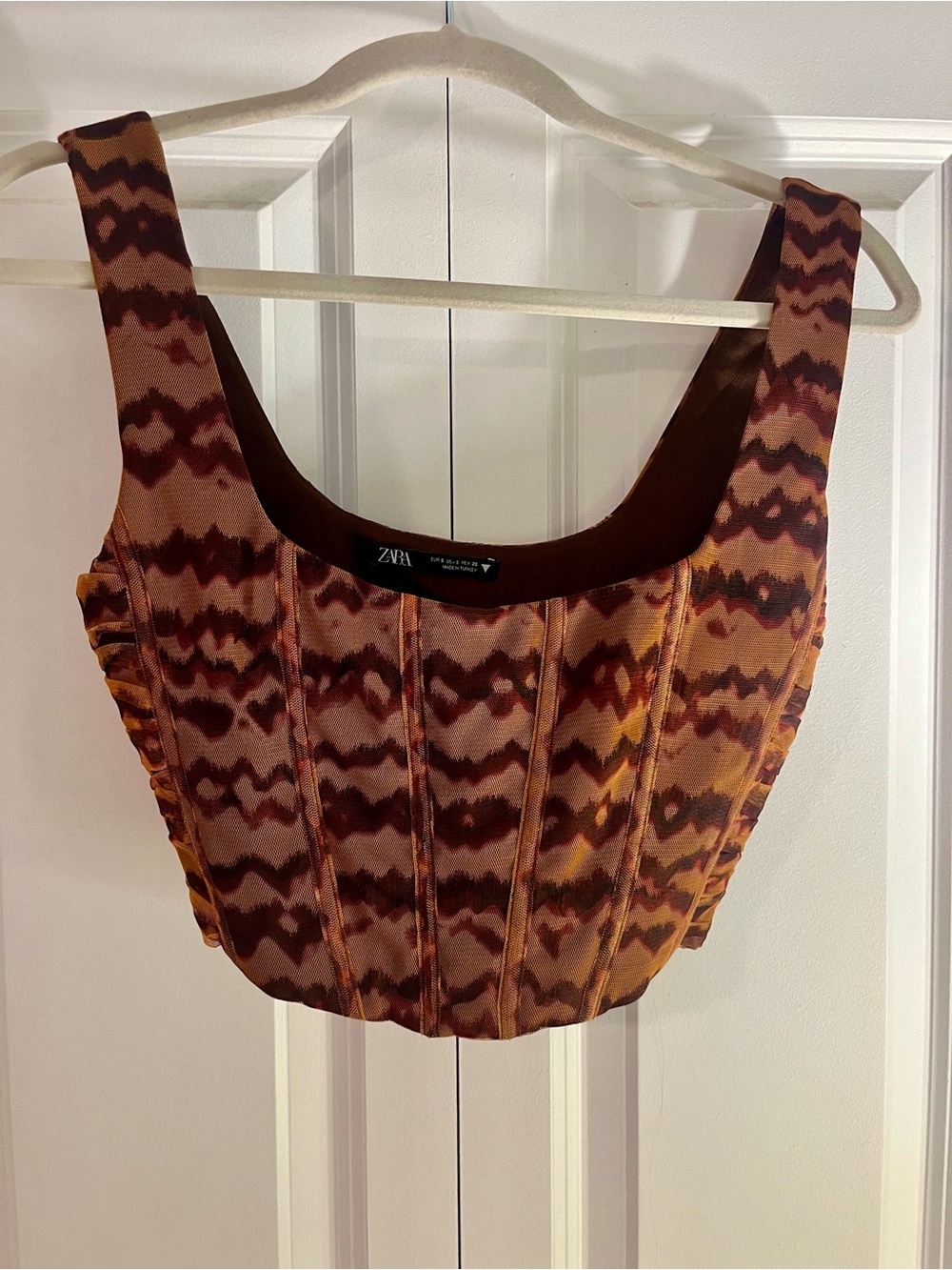Zara Multicolor Brown Patterned Cropped Tank